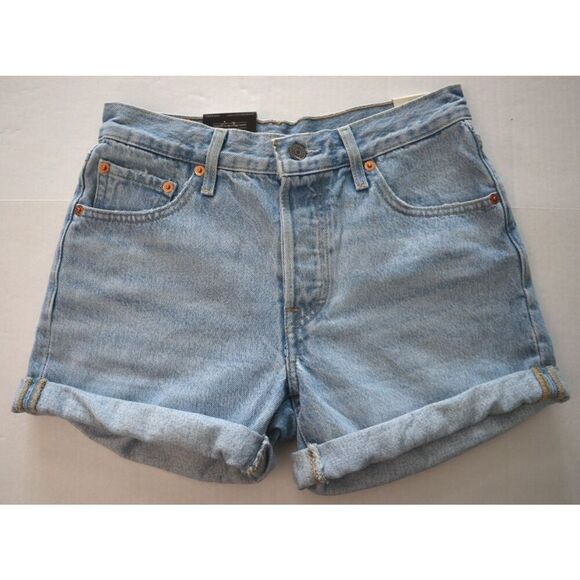 Levi's 501 (299610034) Women's Sz 24 Blue Mid-Rise Rolled Denim Shorts - Picture 1 of 7
